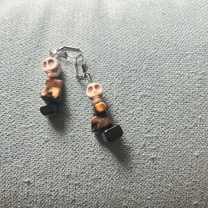 Skull Dangle Earrings with Tigers Eye Beads